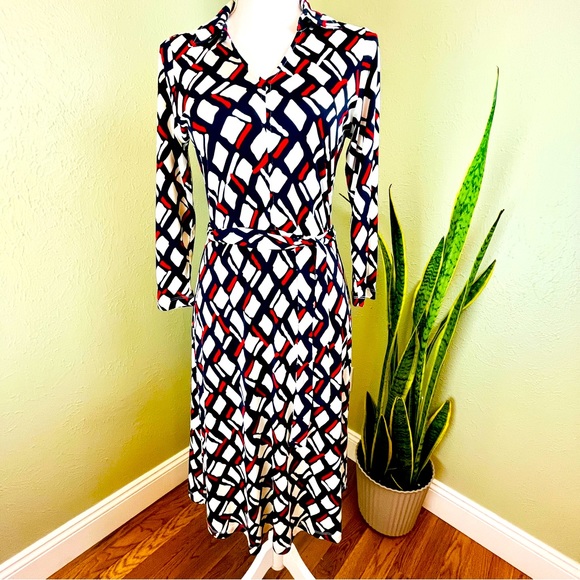 Pure Collection Dresses & Skirts - PURE COLLECTION Print Silk Jersey Knit Collared Midi Dress US 6 quiet luxury